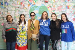 Mrs. Pincay, Ms. Caliendo, Ms. Mannino, Ms. Deo, Ms. Margulies and Ms. Mei-Chan embrace Italian culture during World Language Week.