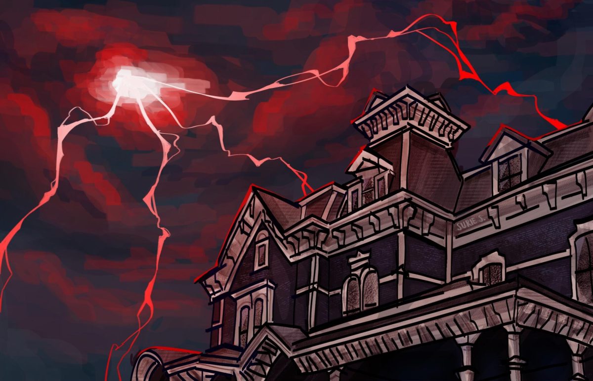 Lighting strikes over the Creel house in the Upside Down in 'Stranger Things.'