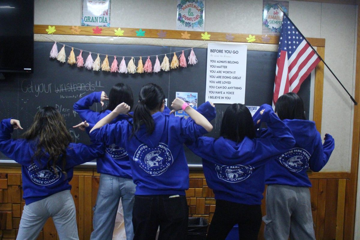 Team members represent New Hyde Park Memorial High School as they compete in the regional Science Olympiad.